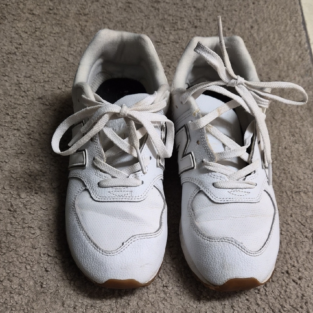 New Balance 574 White Sneakers with Silver Accents